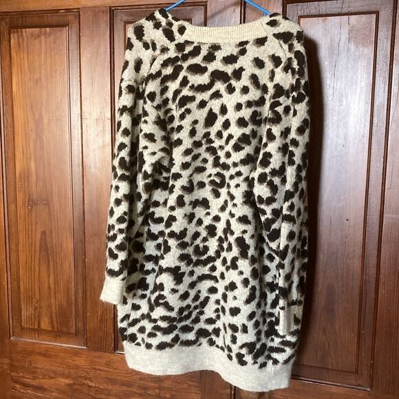 H&M animal print jacquard wool blend long open brown cardigan Sz S - Picture 2 of 9